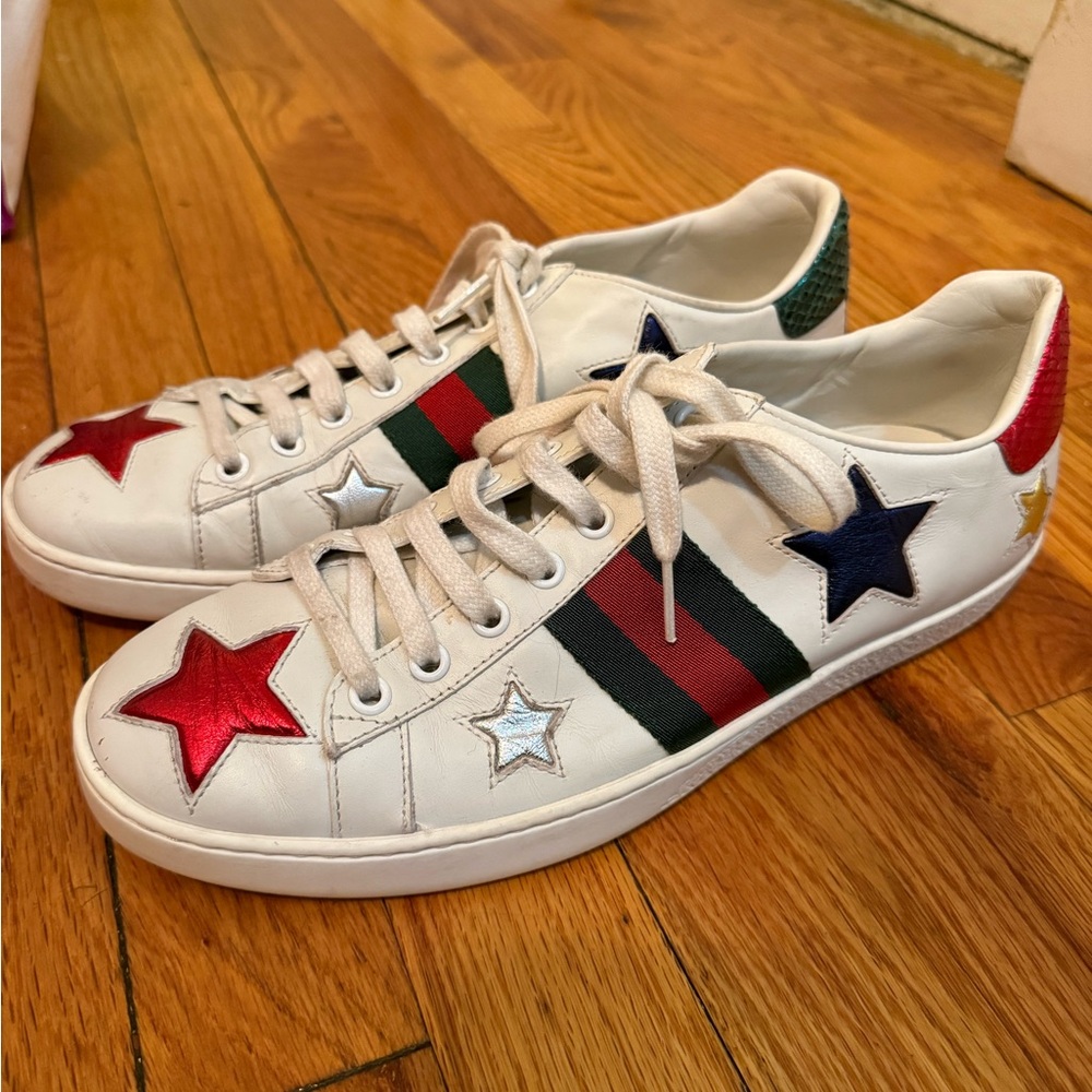 Gucci White Sneakers with Star Accents